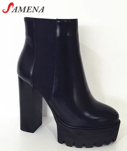 Black ankle boots high heel platform bootie