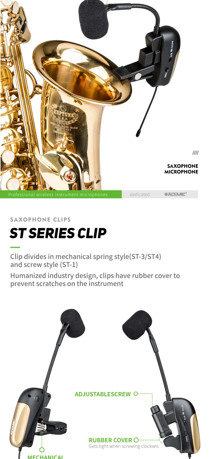 Acemic Pr8/st4 Echo Sax Mic With 3 Levels Of Echo Effect Wireless