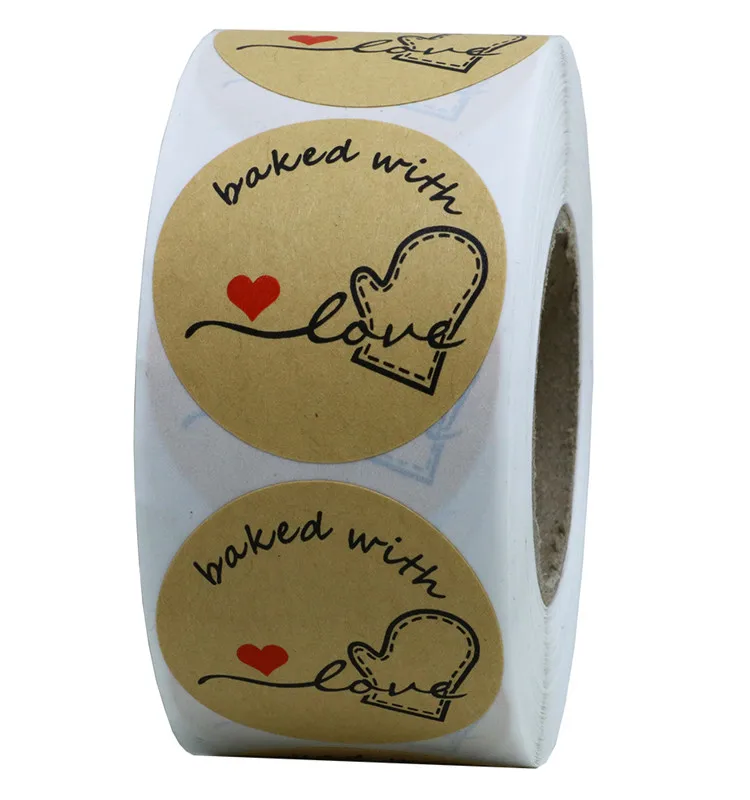 Hybsk Kraft Homemade with Love Stickers 1.5 Inch Round Total 500 Adhesive Labels Per Roll 