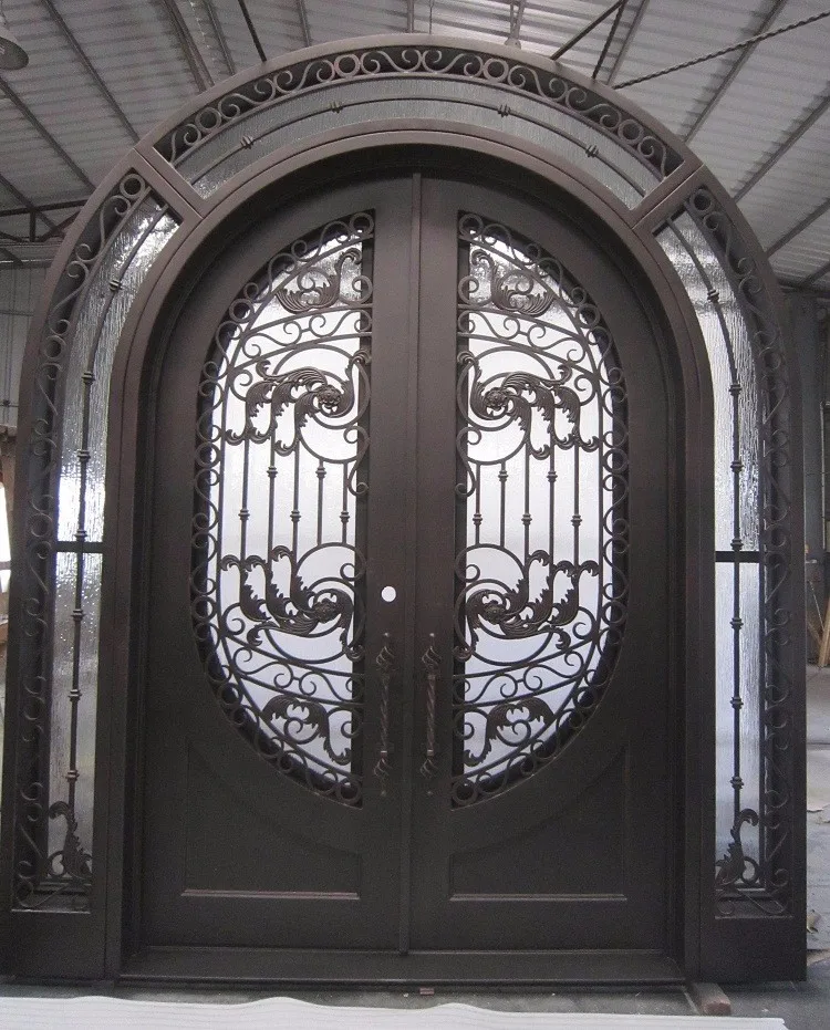 Doble Puerta De Madera De Hierro Forjado Puerta De Entrada - Buy Puerta