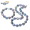 Chinese pearl necklace 12-13mm freshwater peacock blue AA coin modern pearl set
