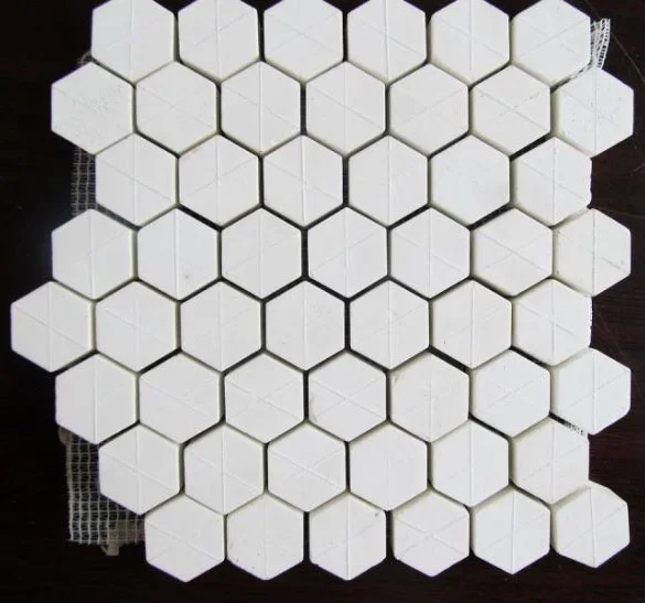High density alumina ceramic hexagon mosaic lining tiles with high temperature resistant