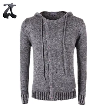 Mens Best Sale Grey Woolen Cardigan Sweaters Cropped Button Knitting Hooded For Winter , Buy Mens Wool Cardigan Sweater,Mens Gray Cardigan