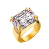 Square Zircon Rings Gold-color Stainless Steel Luxury CZ Stone Ring for Women