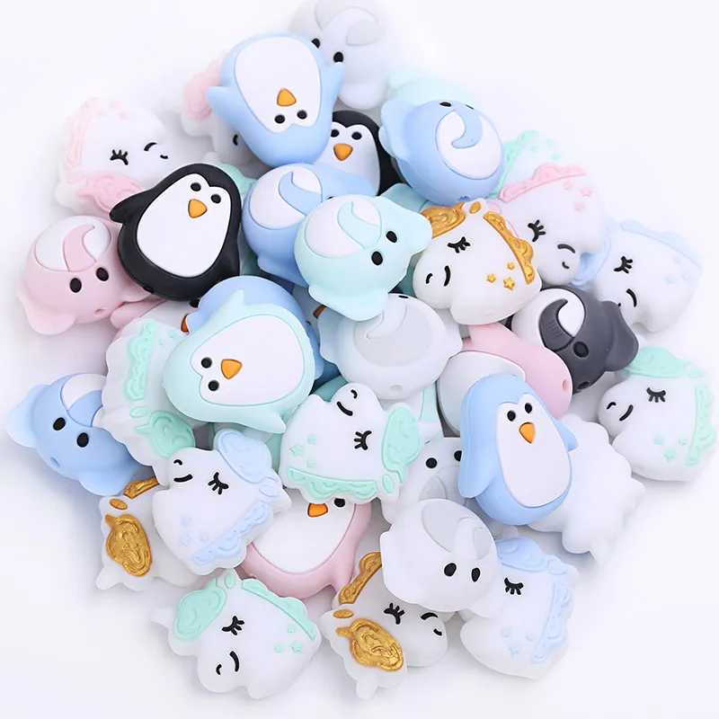 
Organic Custom Personalized Fox Penguin Baby Silicon Teether Beads, New Silicone Teething Beads 