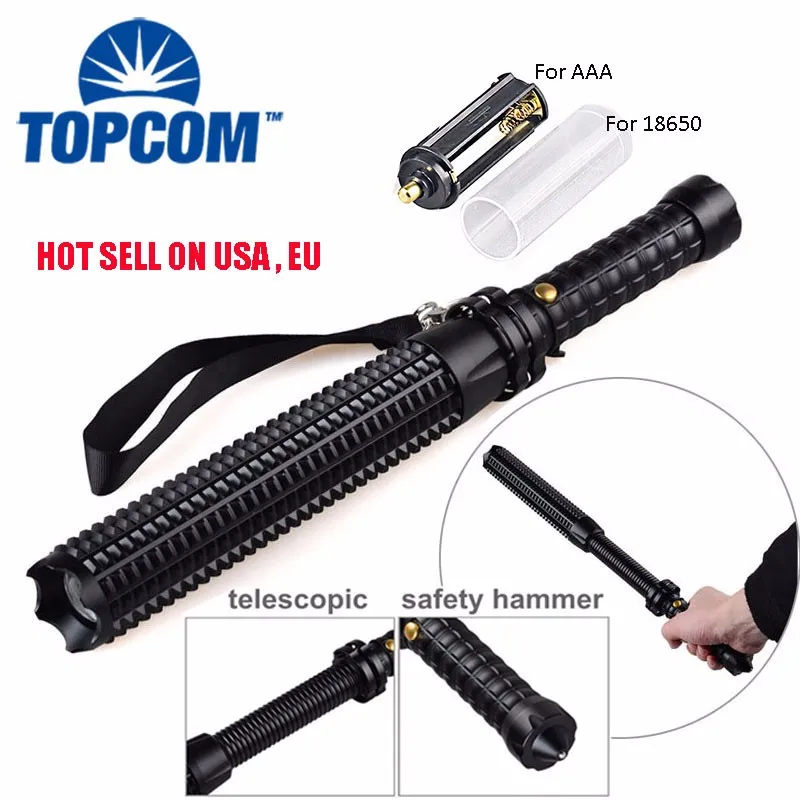 Expandable Telescopic Baton Police Self Defense Flashlight Light Torch ...