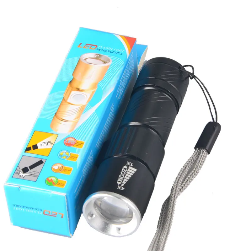 Adjustable Focus Zoomable USB Flashlight USB Rechargeable Led Strobe Light