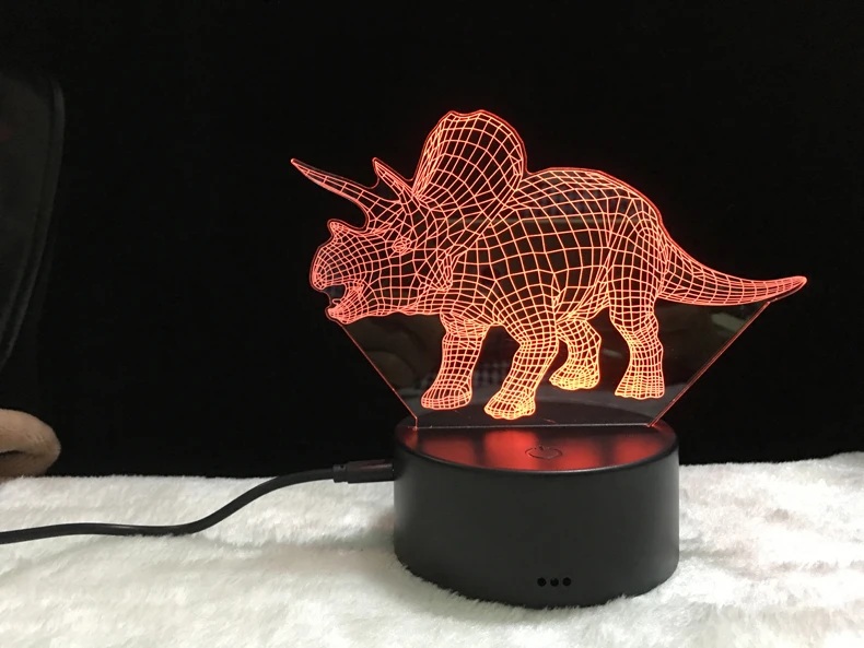 3D LAMP LED NIGHT LIGHT 7 COLOUR USB TABLE DESK LAMP KID ROOM DINOSAUR ACRYLIC 