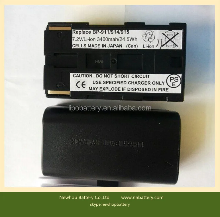 li-ion battery ncr18650b 3400mah 7.4v for Canon Camcorder BP-911,BP-911K,BP-914,BP-915,BP-915CL,BP-970G camera battery