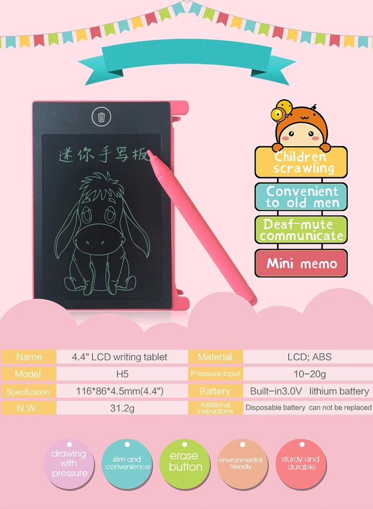 4.4 inch Children Drawing lcd magnetic writing tablet erasable writing pad