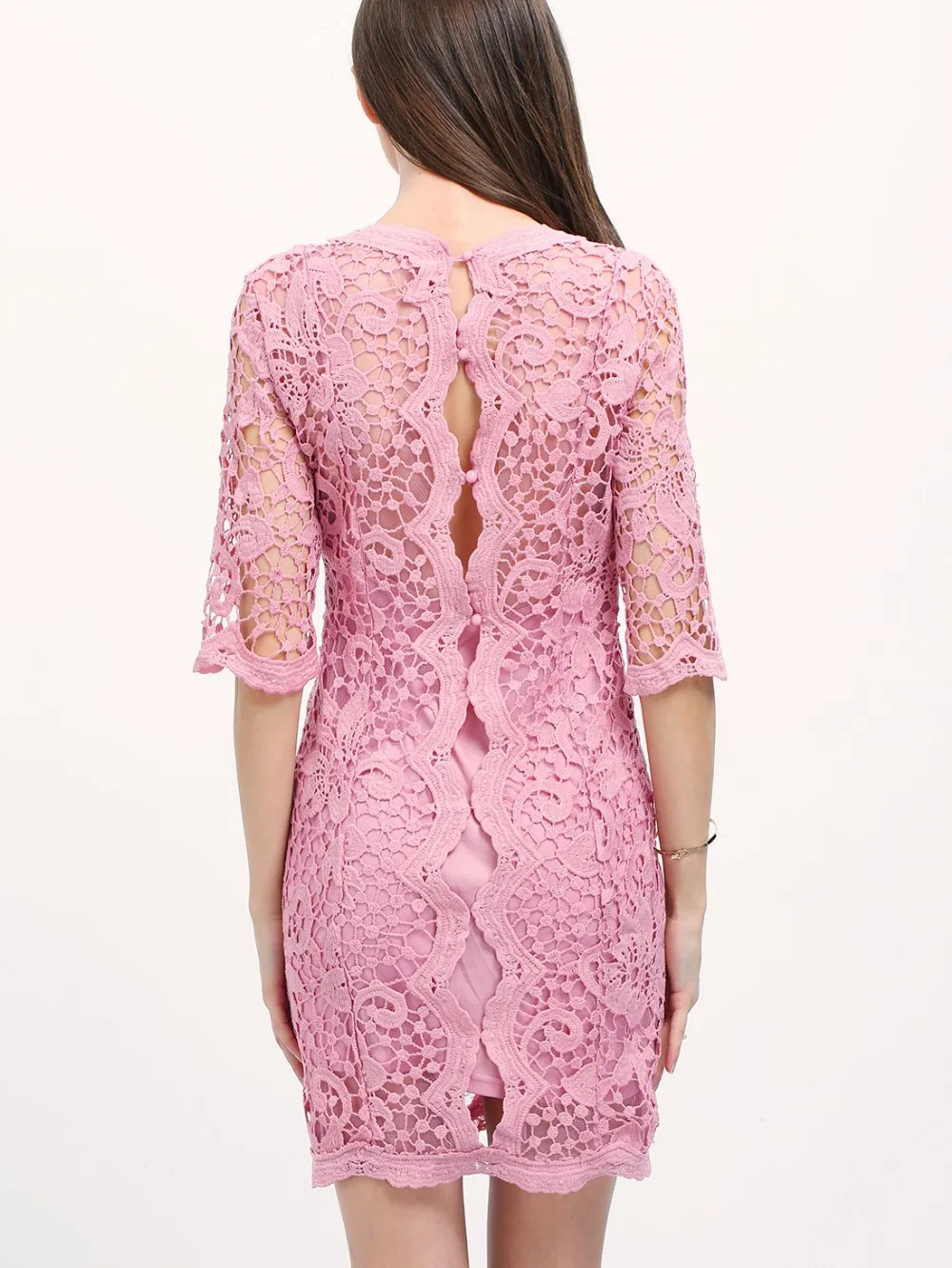 Ecoach New Design Lace Evening Dress Elegant 3/4 Sleeve Purple Button ...