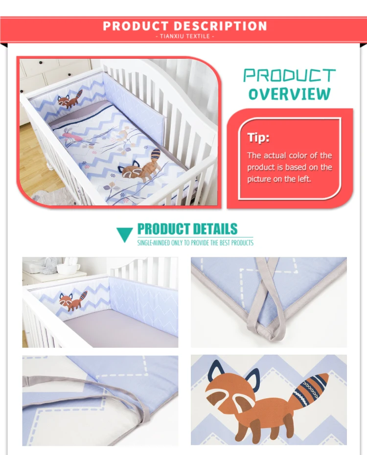 Nursery Baby Breathable Crib Bumper Pads Polyester Cartoon Fox