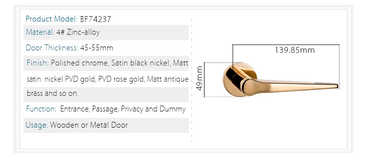 New style bedroom front polished rose gold plated door handle lock set