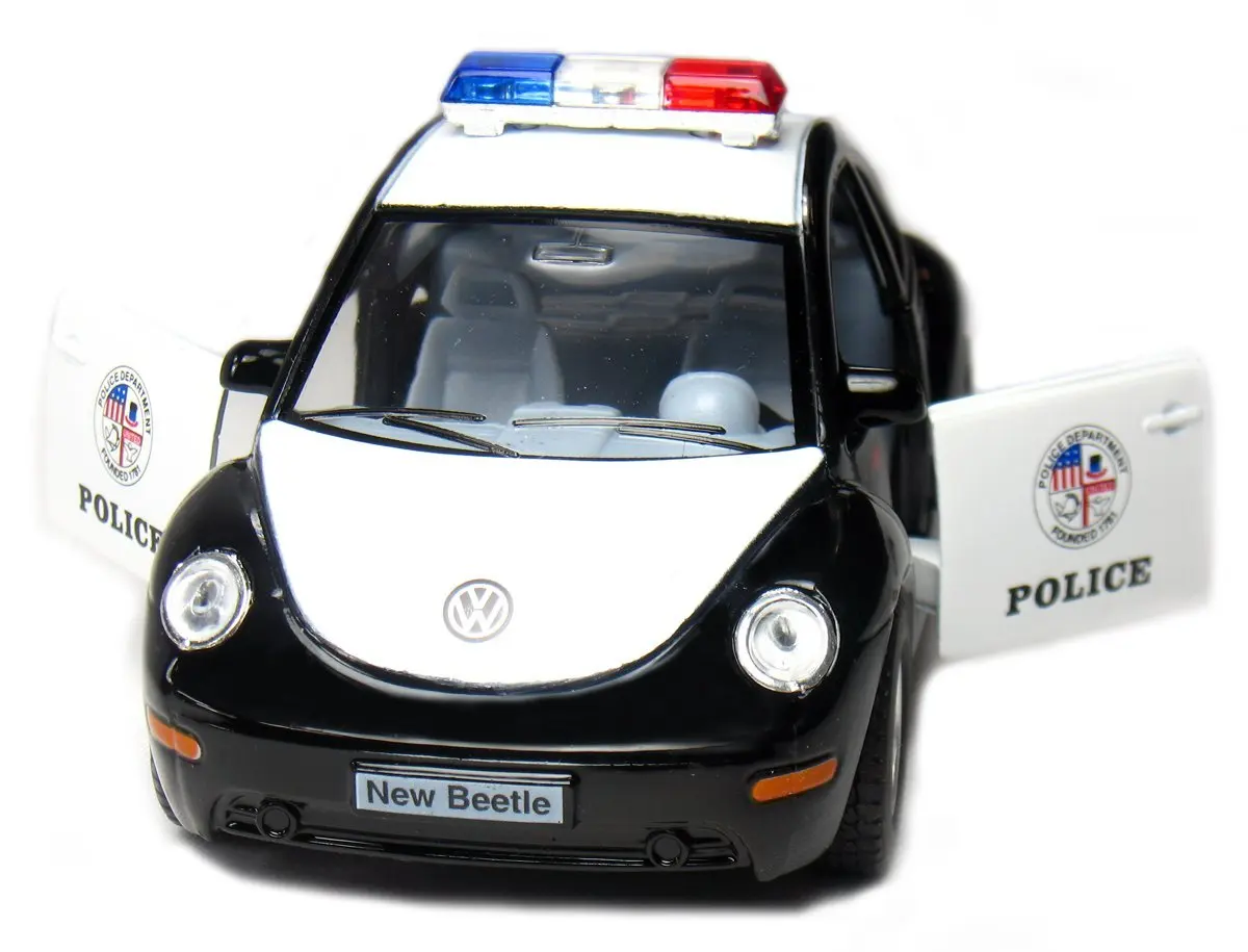Diecast Cars-Set of 12 Cars: 5 inches VW Beetle Police Car 1/32 Scale , pull back action