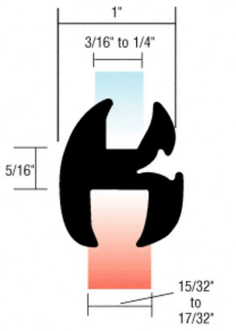 C.R. LAURENCE AS1707 CRL Two-Piece Self-Sealing Universal Weatherstrip 15/32" to 17/32" Panel - 3/16" to 1/4" Glass