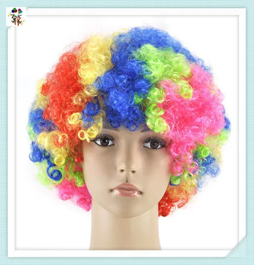 Sports Fan Crazy Party Cheap Rainbow Colors Curly Afro Wigs Hpc-0089 ...