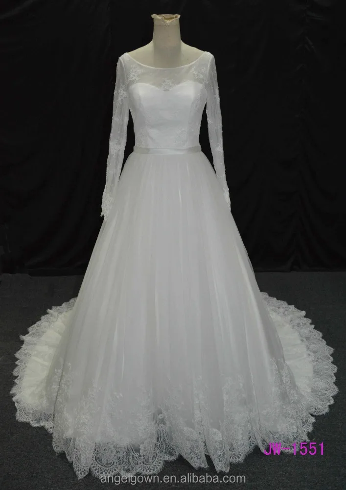 2016 Long Sleeve Puffy Big Aline Wedding Dresses Cord Lace Muslim