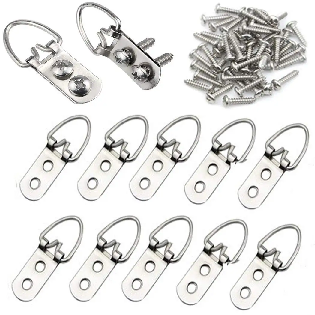 50 Pack Supports Up To 40 Lbs 2 Hole, By Shroph D Ring Picture Hangers With Screws Heavy Duty