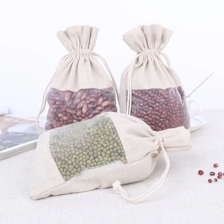 Custom Packaging Mung Bean Cloth Bag Cotton Hemp Drawstring Bag With ...