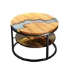Round Solid Wood Resin Small Industrial Luxury Wood Coffee Table