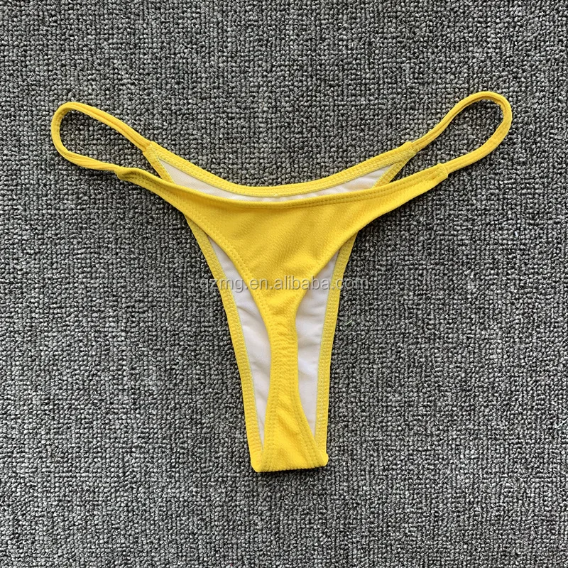 2019 Ribbed Yellow Metal Bikini Clasp Thong Swimsuit - Buy Ribbed ...