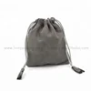 Excellent quality drawstring gray suede bag jewelry pouch with embossed logo