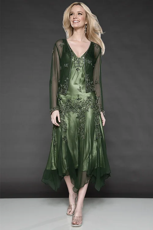 Mother Of The Bride Dresses Tea Length With Jacket Dress Yp