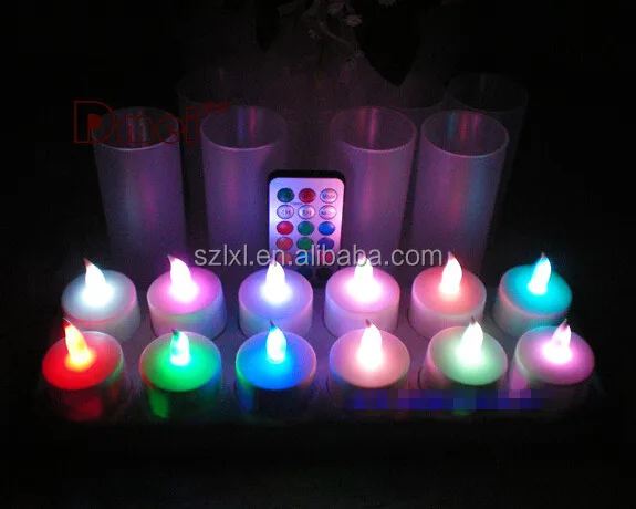 Set of 12 Color changing Remote control LED rechargeable Tealight candle