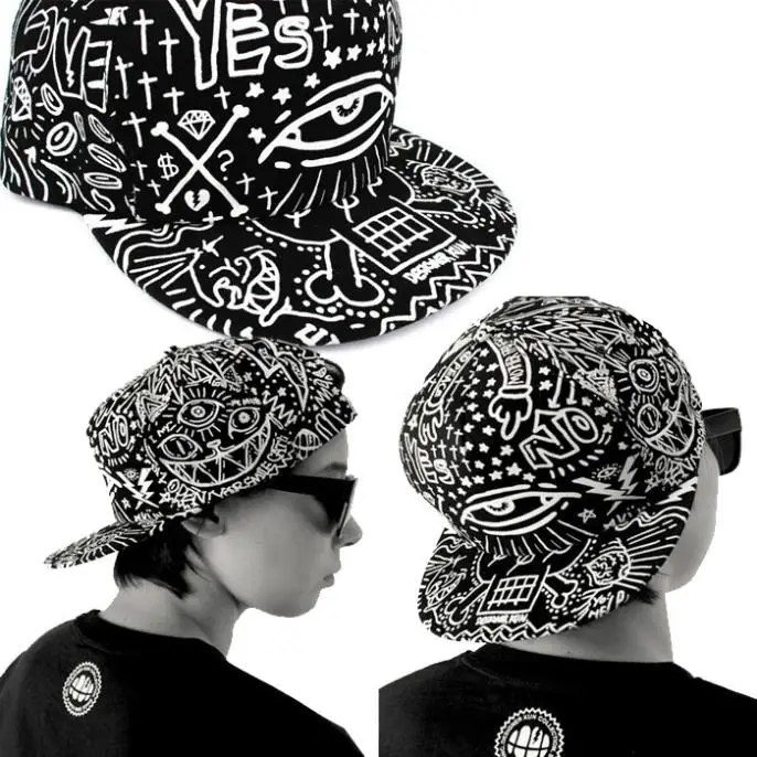 Fashion Vintage Baseball Flat Bill Hat Unisex Hippie Eye Hiphop Adjustable Cap Hip hop cap New