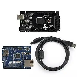 SainSmart C83 Kit with MEGA2560 R3 Black + Ethernet Shield + USB Cable for Arduino UNO MEGA R3 Mega2560 Duemilanove Nano Robot XBee ZigBee