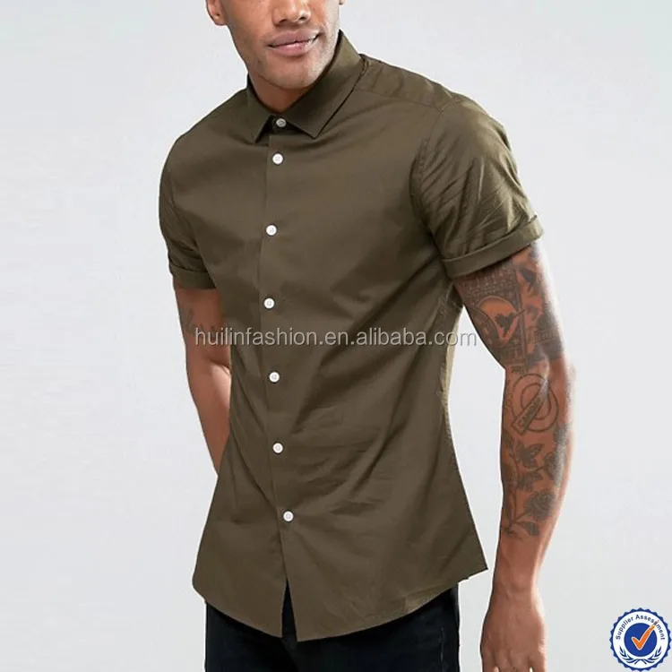 mens brown short sleeve dress shirt