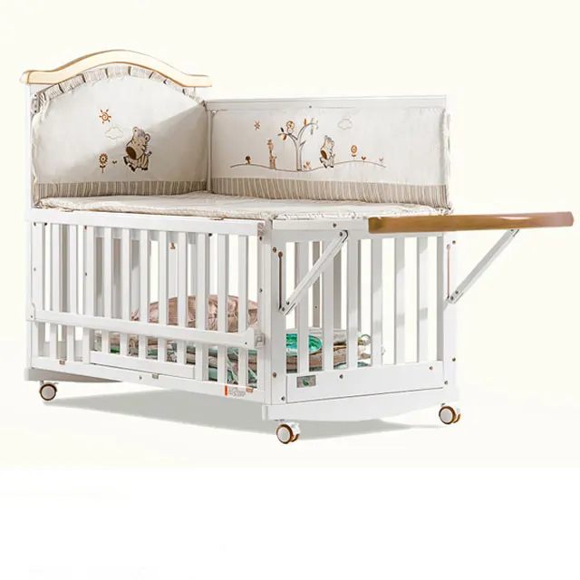 4 In 1 Convertible Wooden Baby Crib White Color Baby Infant Bed