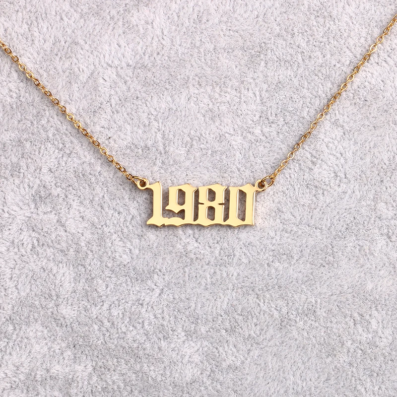 Gold Numbers Choker Necklace Personalized Old English Year Number Necklaces Custom Year Necklace 