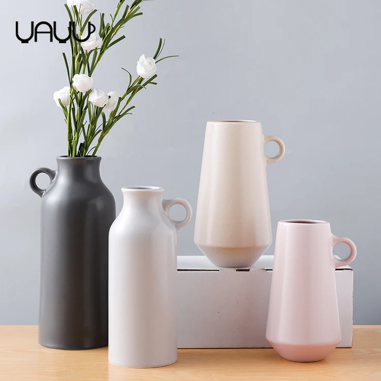 Nordic style table decoration matte pink ceramic custom wedding flower tall vase for home hotel .jpg