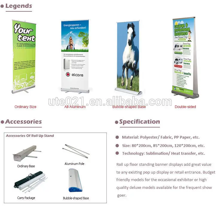 Rollup banner display, promotional roll up banner stand