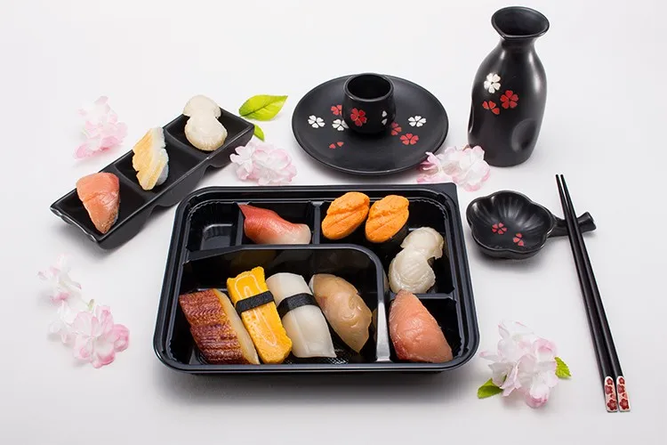 5 Compartments Black Wholesale Disposable Ps Plastic Japanese Sushi Tray With Clear Lid Sushi