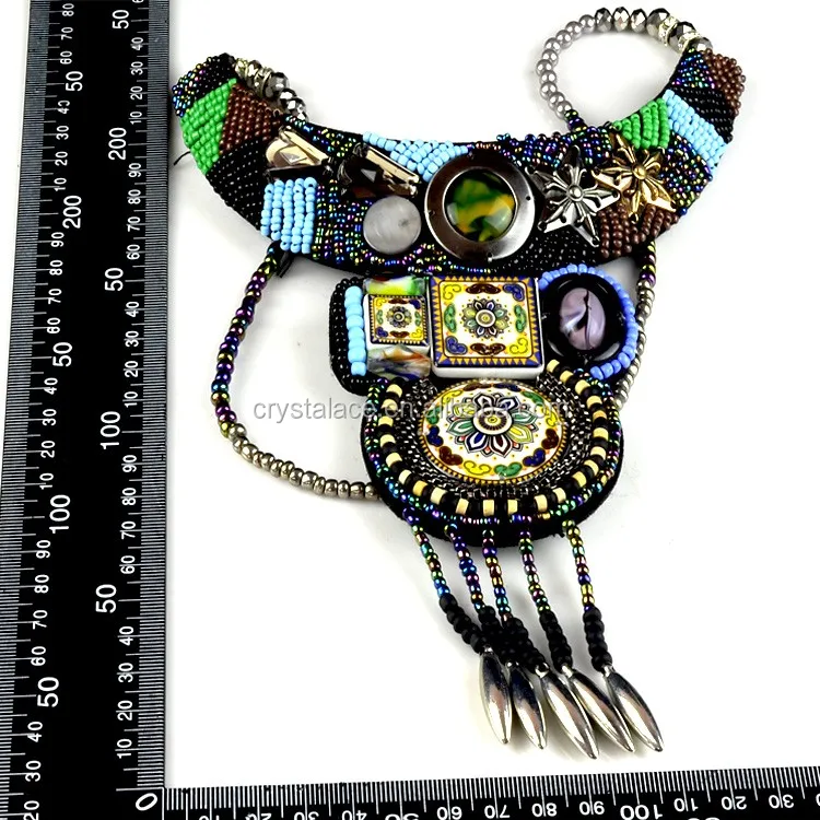 Hot selling bohemian colorful stones beads collar/bohemian pendant applique for garment accessories