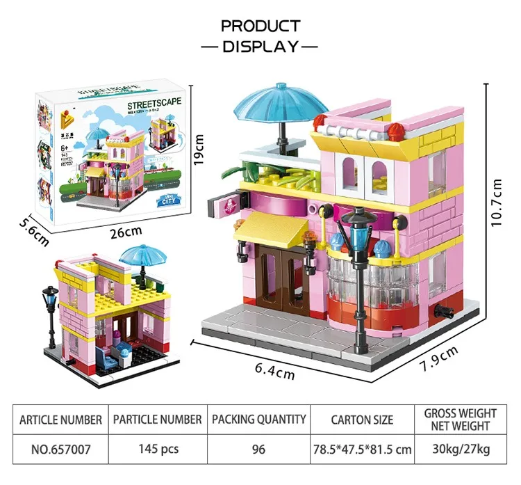 260 bloques de creación Panlos 657031 modular-casa mini street view panadería 