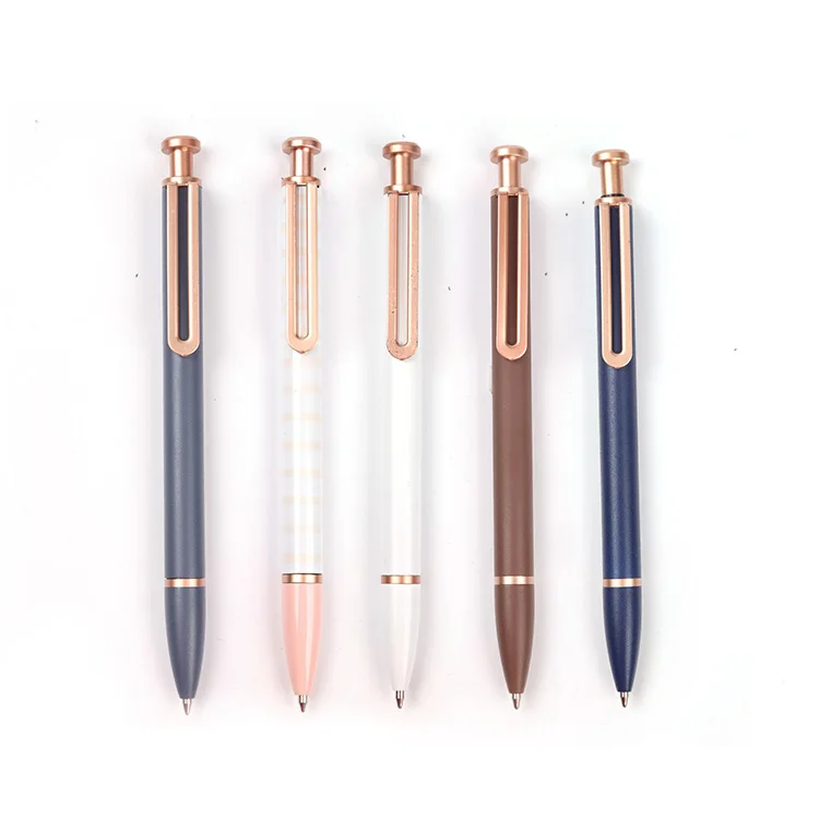 
High quality fashion corporate gift rose gold design premium click metal ballpoint pens with custom laser logo 