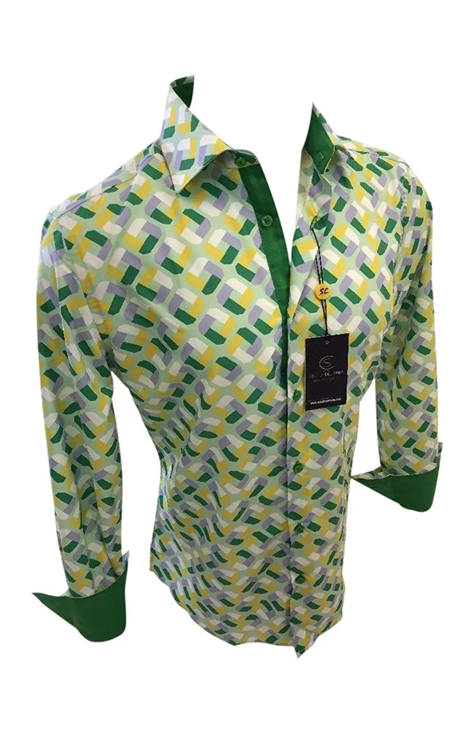Mens Suslo Couture Designer Shirt Woven Button Up Blue Multicolor Art Design 810-9