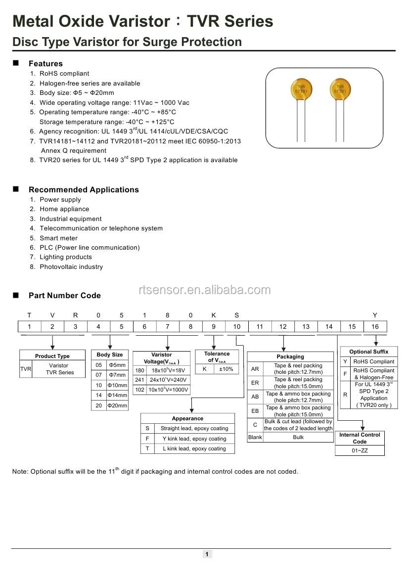Radial Leaded Disc Tvr Metal Oxide Varistor For Surge Protective Devices Power Supply Ul 1449