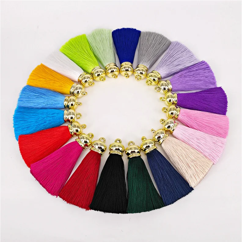 Yongze 30 colors fashion ice silk tassel metal cap tassel fringe keychain wholesale