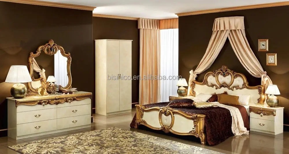 Ivory Gold Traditional Rococo Style Queen Size Leather Panel Bedroom Set Buy Rococo Gold Bedroom Set Rococo Leather Canopy Bed European Rococo