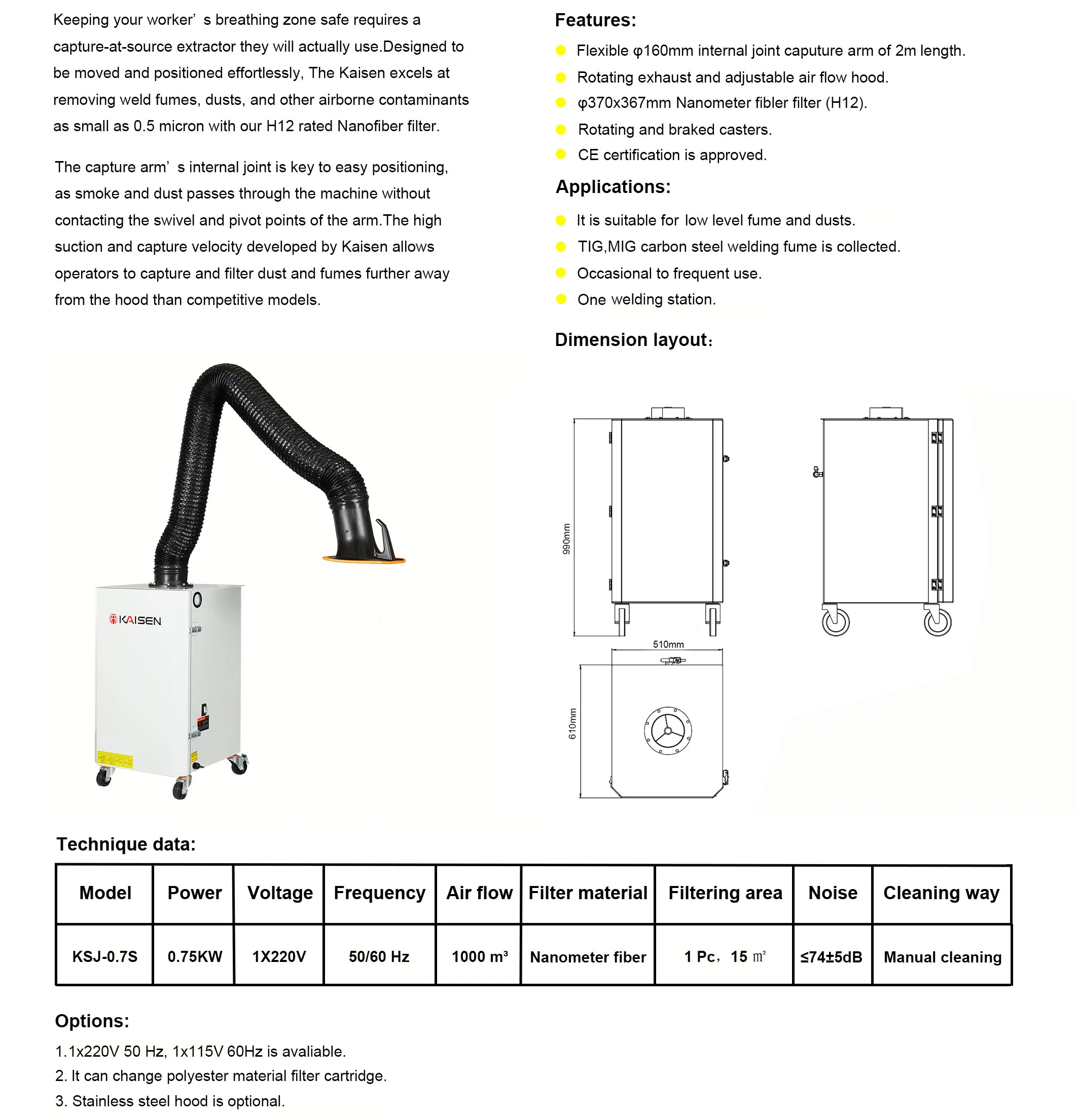 Food And Metal Processing Dust And Smoke Remover Of 110 And 220v 50