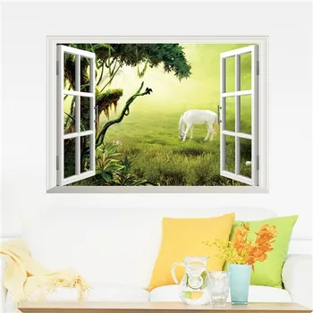 Rimovibile Pvc 3d Adesivo Parete 3d Finestra Carta Da Parati Bel Cavallo Prateria Home Decor Per Viverecamera W020 Buy Autoadesivo Della Parete