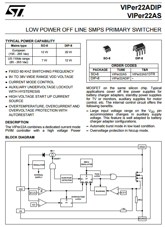 Viper12a datasheet схема включения