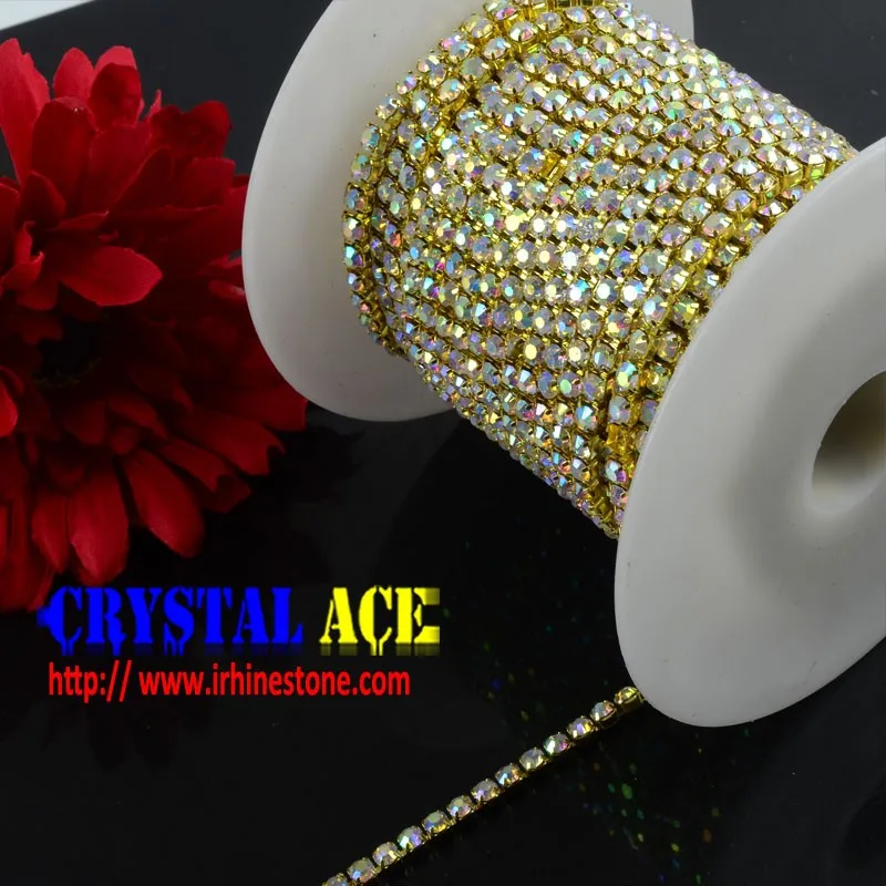 SS12 high density close cup chain crystal ab rhinestone cup chain gold claw chain China