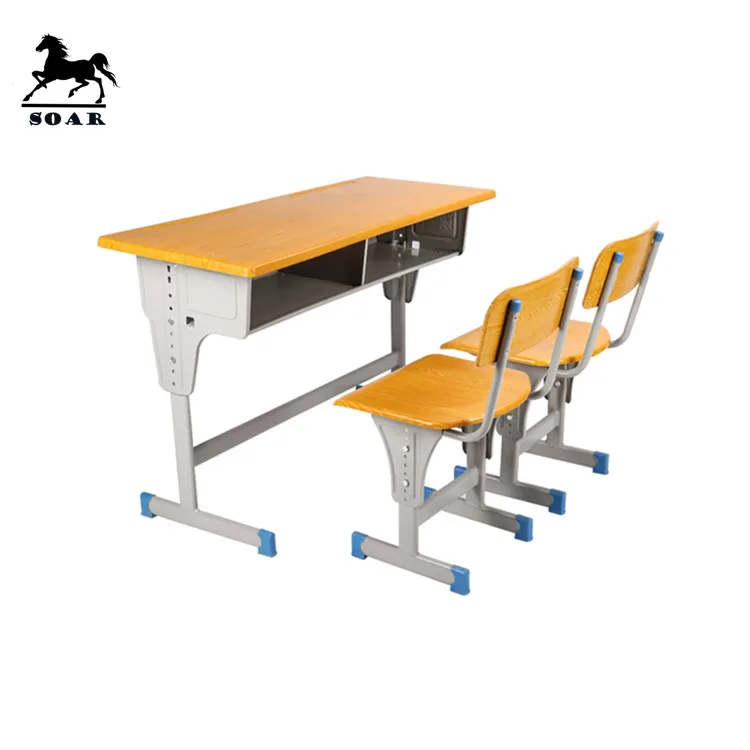 
cheap price werzalit moulded board double student combo desk for school furniture 