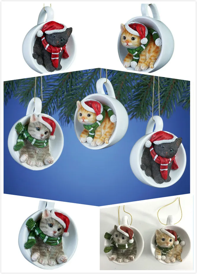 Resin Cat Figurine Ornament Hanging Party Tree Christmas Decoration ...