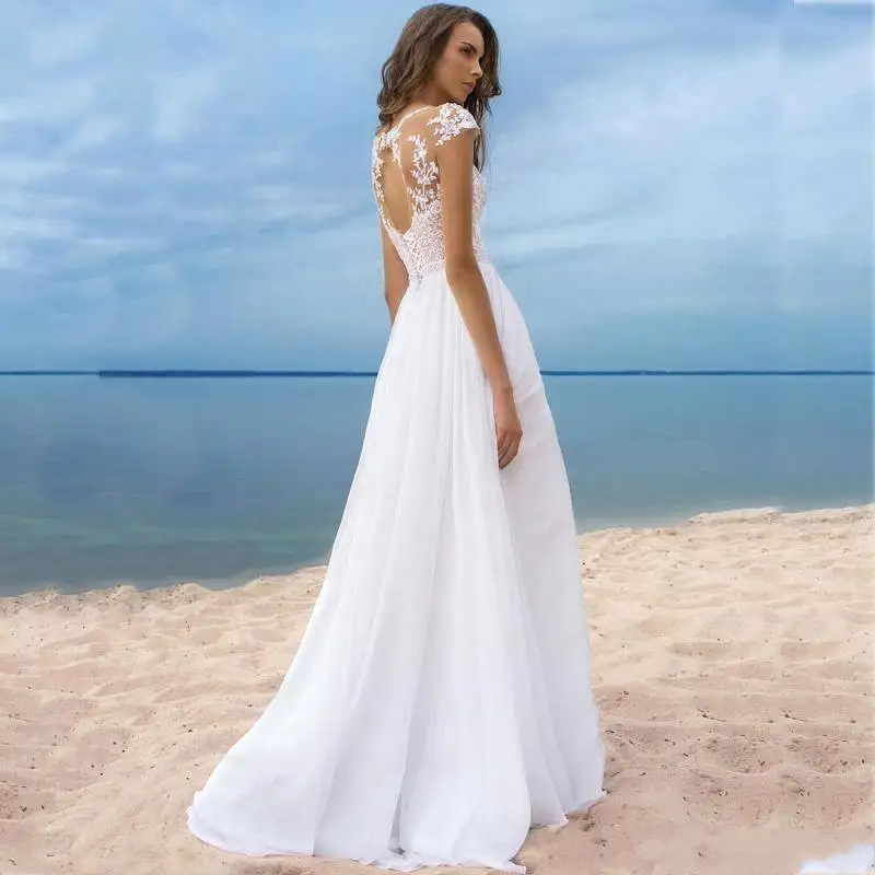 Zh0045r 2019 Spring Summer Beach A Line Wedding Dresses Side Slit